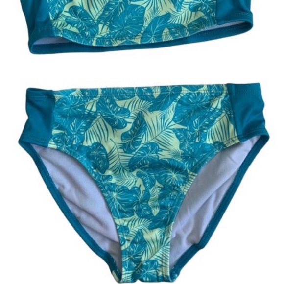 NWT Lily & Dan Girls 2 Piece Swim Set Medium Top & Bottom turquoise Tropical - Picture 3 of 7